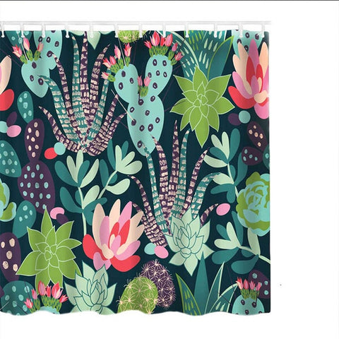 Image of 180*180cm Waterproof Shower Curtain For Bathroom Tropical Plants Cactus Print Bathtub Curtains Polyester Green Curtain 1PC