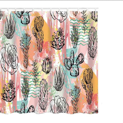 Image of 180*180cm Waterproof Shower Curtain For Bathroom Tropical Plants Cactus Print Bathtub Curtains Polyester Green Curtain 1PC