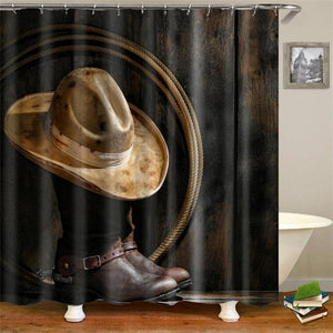 Retro West Cowboy Boots Hat Horses Waterproof Fabric Polyester Shower Curtains