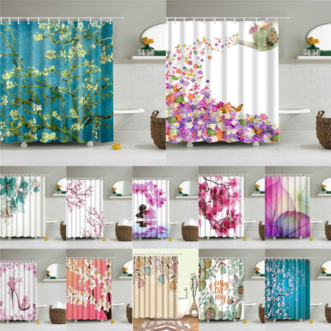 Image of Flowers Poster Shower Curtains Waterproof Polyester Fabric Bath Screen Curtain for Home Decoration Bathroom Curtain