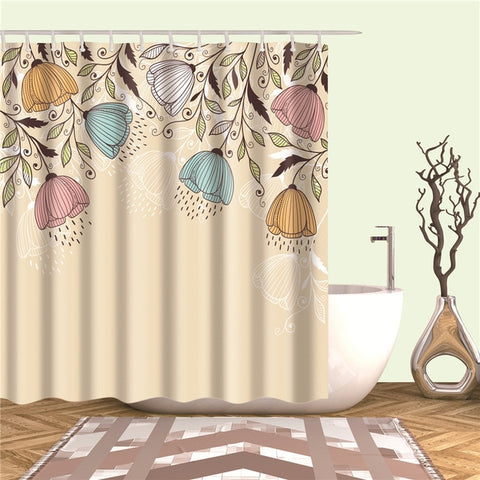 Image of Flowers Poster Shower Curtains Waterproof Polyester Fabric Bath Screen Curtain for Home Decoration Bathroom Curtain