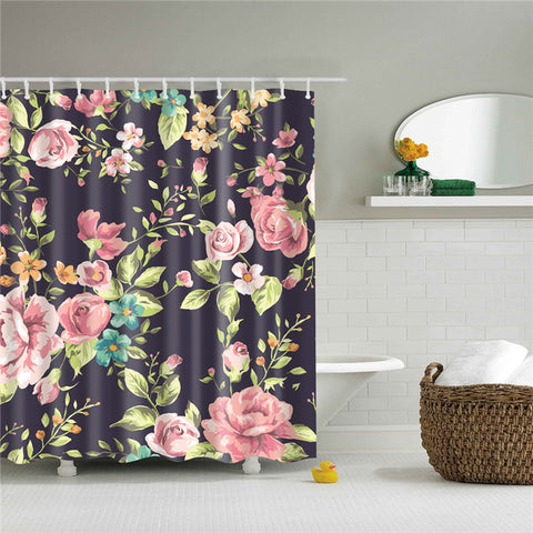 Image of Flowers Poster Shower Curtains Waterproof Polyester Fabric Bath Screen Curtain for Home Decoration Bathroom Curtain