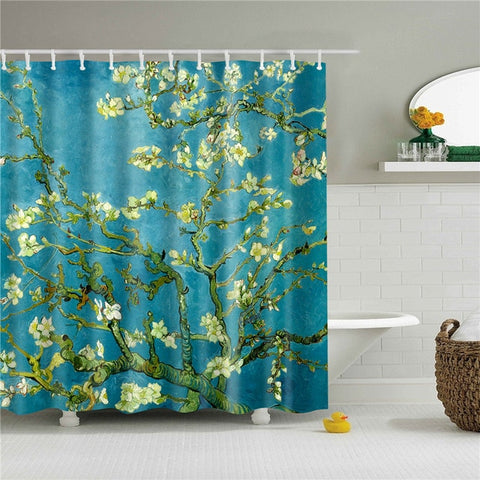 Image of Flowers Poster Shower Curtains Waterproof Polyester Fabric Bath Screen Curtain for Home Decoration Bathroom Curtain