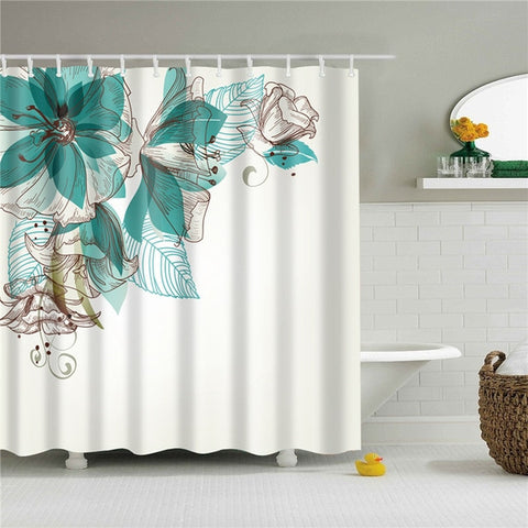 Image of Flowers Poster Shower Curtains Waterproof Polyester Fabric Bath Screen Curtain for Home Decoration Bathroom Curtain