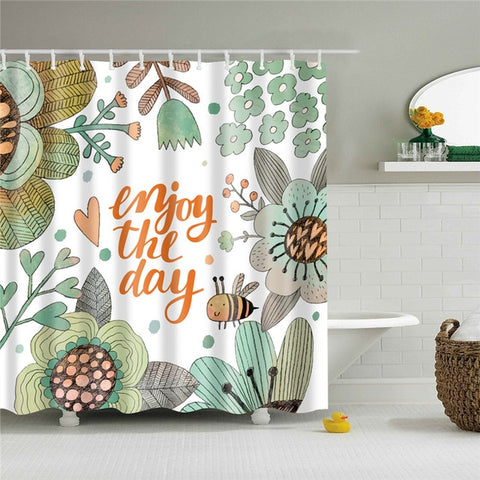Image of Flowers Poster Shower Curtains Waterproof Polyester Fabric Bath Screen Curtain for Home Decoration Bathroom Curtain