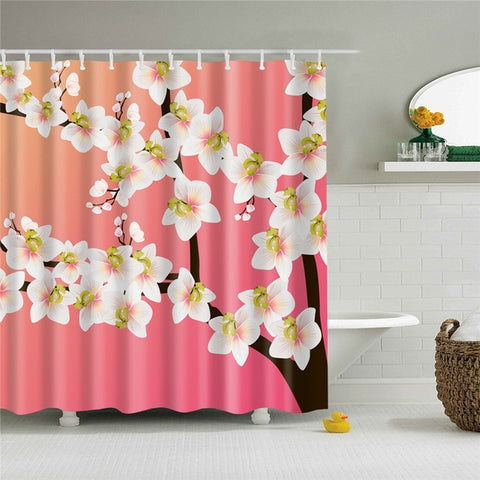 Image of Flowers Poster Shower Curtains Waterproof Polyester Fabric Bath Screen Curtain for Home Decoration Bathroom Curtain