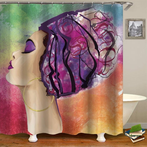 Image of King African American Lovers Couple Shower Curtains Painting Art Bath Curtain Liner Waterproof Polyester Bathroom With Hooks