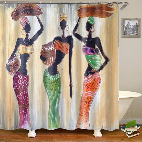 Image of King African American Lovers Couple Shower Curtains Painting Art Bath Curtain Liner Waterproof Polyester Bathroom With Hooks