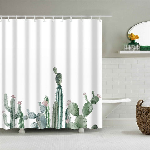 Image of Plant Cactus Printing Shower Curtain For Adults Kids Bathroom Waterproof Polyester Bath Curtain With Hooks cortina de ducha