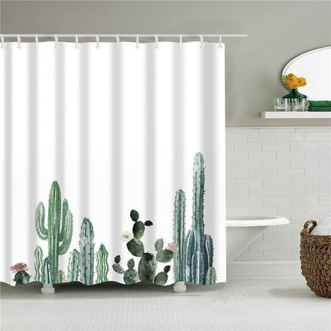 Image of Plant Cactus Printing Shower Curtain For Adults Kids Bathroom Waterproof Polyester Bath Curtain With Hooks cortina de ducha