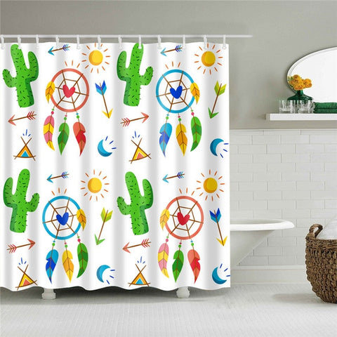 Image of Plant Cactus Printing Shower Curtain For Adults Kids Bathroom Waterproof Polyester Bath Curtain With Hooks cortina de ducha