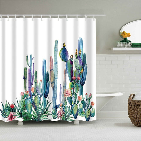 Image of Plant Cactus Printing Shower Curtain For Adults Kids Bathroom Waterproof Polyester Bath Curtain With Hooks cortina de ducha