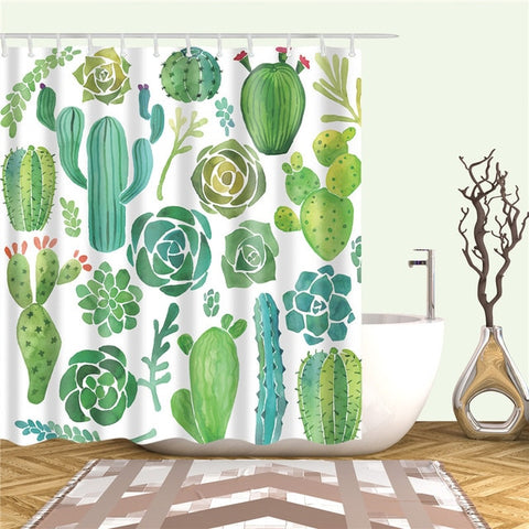Image of Plant Cactus Printing Shower Curtain For Adults Kids Bathroom Waterproof Polyester Bath Curtain With Hooks cortina de ducha