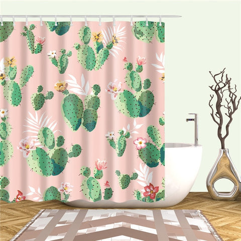 Image of Plant Cactus Printing Shower Curtain For Adults Kids Bathroom Waterproof Polyester Bath Curtain With Hooks cortina de ducha