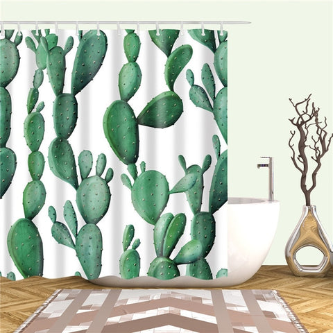 Image of Plant Cactus Printing Shower Curtain For Adults Kids Bathroom Waterproof Polyester Bath Curtain With Hooks cortina de ducha