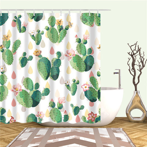 Image of Plant Cactus Printing Shower Curtain For Adults Kids Bathroom Waterproof Polyester Bath Curtain With Hooks cortina de ducha