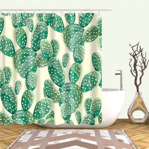 Image of Plant Cactus Printing Shower Curtain For Adults Kids Bathroom Waterproof Polyester Bath Curtain With Hooks cortina de ducha