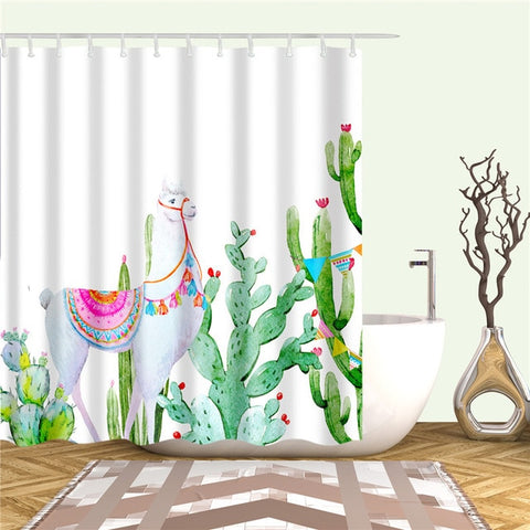 Image of Plant Cactus Printing Shower Curtain For Adults Kids Bathroom Waterproof Polyester Bath Curtain With Hooks cortina de ducha