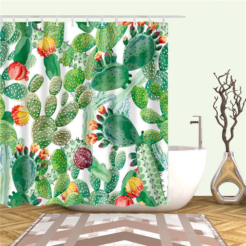 Image of Plant Cactus Printing Shower Curtain For Adults Kids Bathroom Waterproof Polyester Bath Curtain With Hooks cortina de ducha