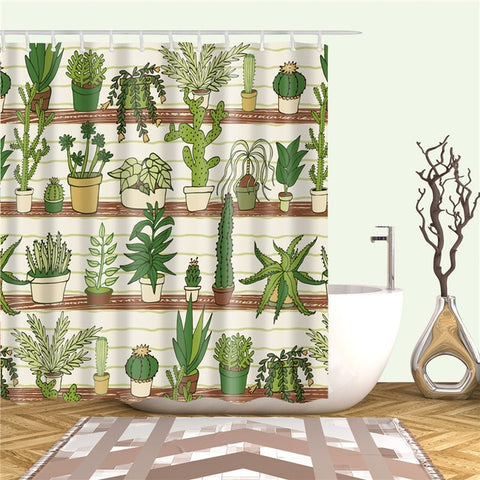 Image of Plant Cactus Printing Shower Curtain For Adults Kids Bathroom Waterproof Polyester Bath Curtain With Hooks cortina de ducha