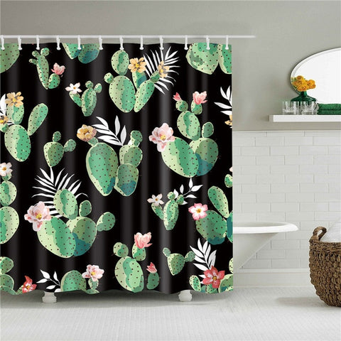 Image of Plant Cactus Printing Shower Curtain For Adults Kids Bathroom Waterproof Polyester Bath Curtain With Hooks cortina de ducha