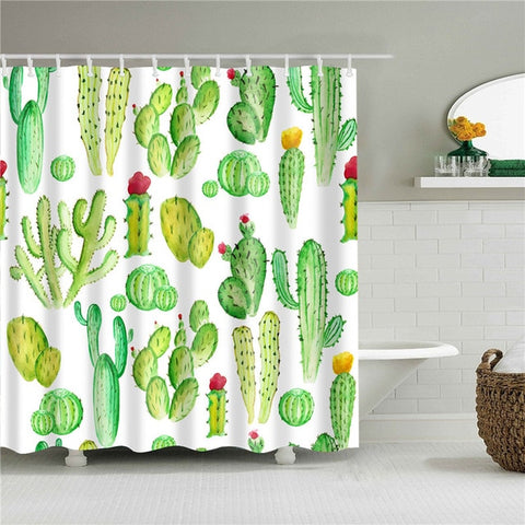 Image of Plant Cactus Printing Shower Curtain For Adults Kids Bathroom Waterproof Polyester Bath Curtain With Hooks cortina de ducha