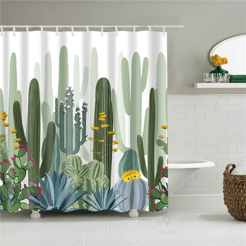 Image of Plant Cactus Printing Shower Curtain For Adults Kids Bathroom Waterproof Polyester Bath Curtain With Hooks cortina de ducha