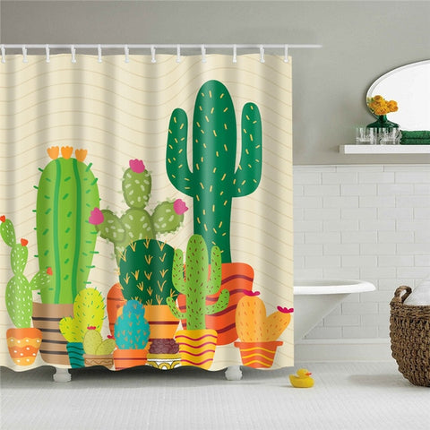 Image of Plant Cactus Printing Shower Curtain For Adults Kids Bathroom Waterproof Polyester Bath Curtain With Hooks cortina de ducha