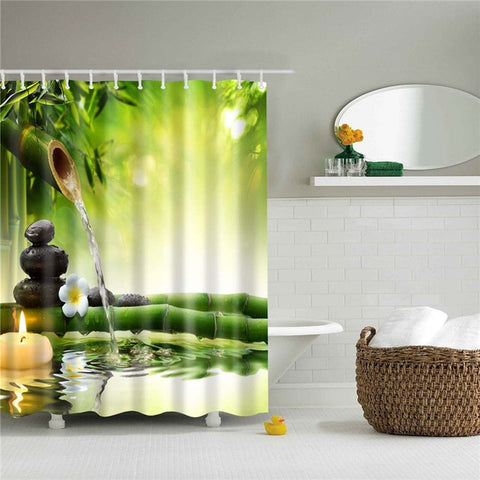 Image of Forest Trees Printed 3d Bath Curtains Waterproof Polyester Fabric Washable Bathroom Shower Curtain Screen with Hooks Accessories