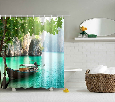 Image of Forest Trees Printed 3d Bath Curtains Waterproof Polyester Fabric Washable Bathroom Shower Curtain Screen with Hooks Accessories