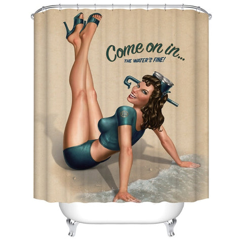 Image of Cartoon girl printed 3d bath curtains waterproof polyester fabric washable bathroom shower curtain screen with hooks accessories