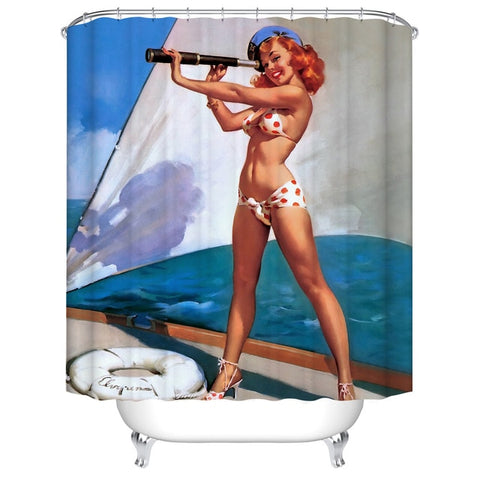Image of Cartoon girl printed 3d bath curtains waterproof polyester fabric washable bathroom shower curtain screen with hooks accessories