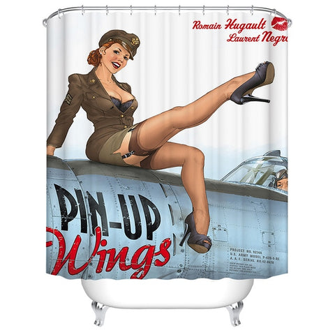 Image of Cartoon girl printed 3d bath curtains waterproof polyester fabric washable bathroom shower curtain screen with hooks accessories