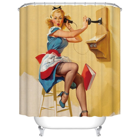 Image of Cartoon girl printed 3d bath curtains waterproof polyester fabric washable bathroom shower curtain screen with hooks accessories