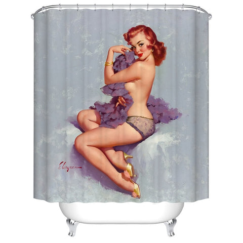 Image of Cartoon girl printed 3d bath curtains waterproof polyester fabric washable bathroom shower curtain screen with hooks accessories