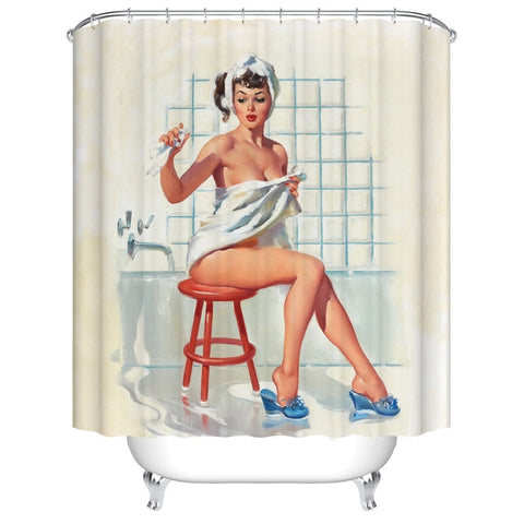 Image of Cartoon girl printed 3d bath curtains waterproof polyester fabric washable bathroom shower curtain screen with hooks accessories