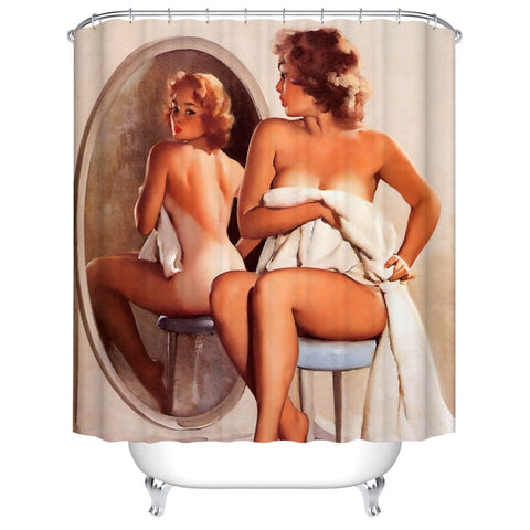 Image of Cartoon girl printed 3d bath curtains waterproof polyester fabric washable bathroom shower curtain screen with hooks accessories