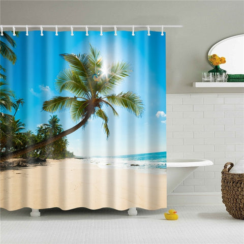 Image of Sea Beach Shell Printed Bath Screen High Quality Shower Curtains Waterproof Products with Hooks Decoration Bathroom