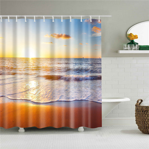 Image of Sea Beach Shell Printed Bath Screen High Quality Shower Curtains Waterproof Products with Hooks Decoration Bathroom