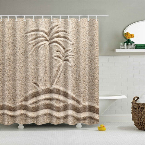 Image of Sea Beach Shell Printed Bath Screen High Quality Shower Curtains Waterproof Products with Hooks Decoration Bathroom