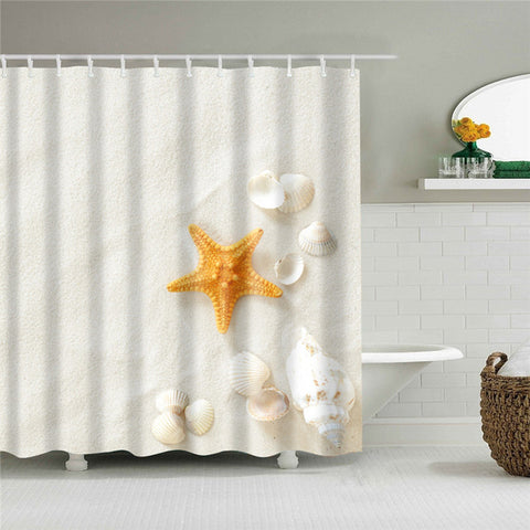 Image of Sea Beach Shell Printed Bath Screen High Quality Shower Curtains Waterproof Products with Hooks Decoration Bathroom