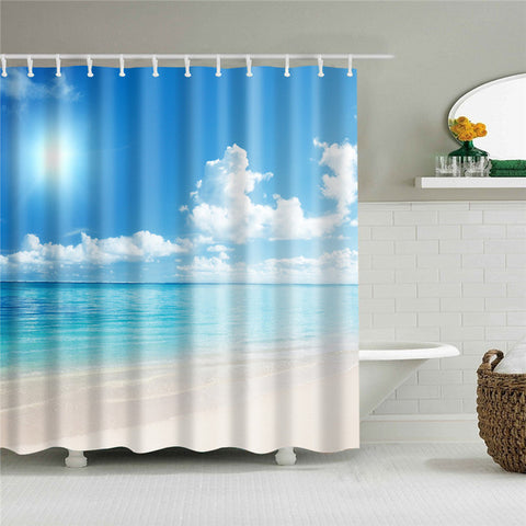 Image of Sea Beach Shell Printed Bath Screen High Quality Shower Curtains Waterproof Products with Hooks Decoration Bathroom