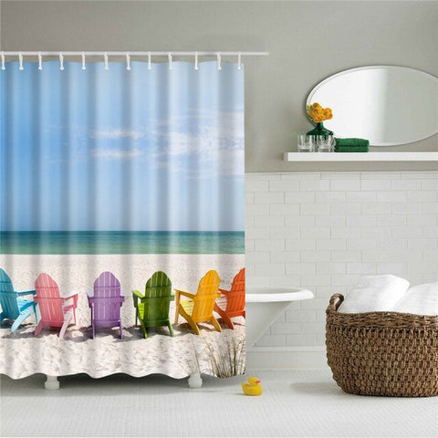 Image of Sea Beach Shell Printed Bath Screen High Quality Shower Curtains Waterproof Products with Hooks Decoration Bathroom