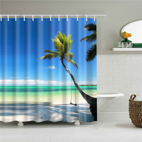 Image of Shower Curtain Seascape Pattern High Quality Waterproof Polyester Fabric Bathroom Shower Curtain Bathroom Decor