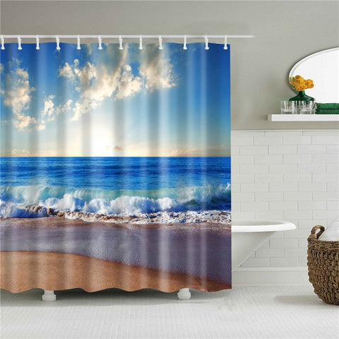 Image of Shower Curtain Seascape Pattern High Quality Waterproof Polyester Fabric Bathroom Shower Curtain Bathroom Decor