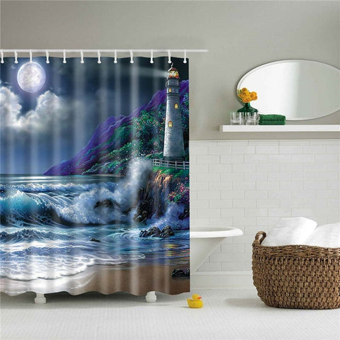 Image of Shower Curtain Seascape Pattern High Quality Waterproof Polyester Fabric Bathroom Shower Curtain Bathroom Decor