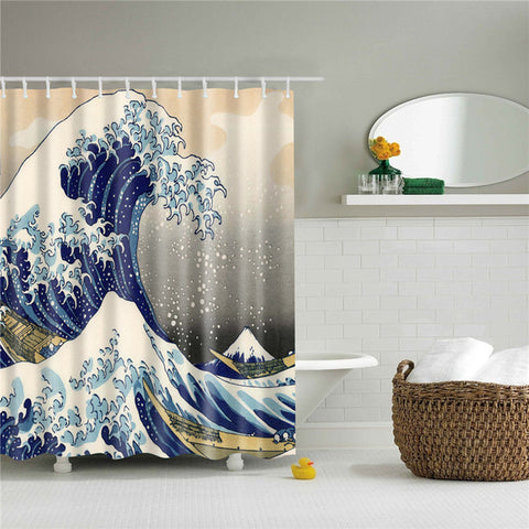 Image of Shower Curtain Seascape Pattern High Quality Waterproof Polyester Fabric Bathroom Shower Curtain Bathroom Decor