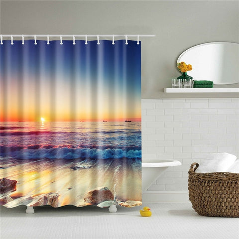Image of Shower Curtain Seascape Pattern High Quality Waterproof Polyester Fabric Bathroom Shower Curtain Bathroom Decor