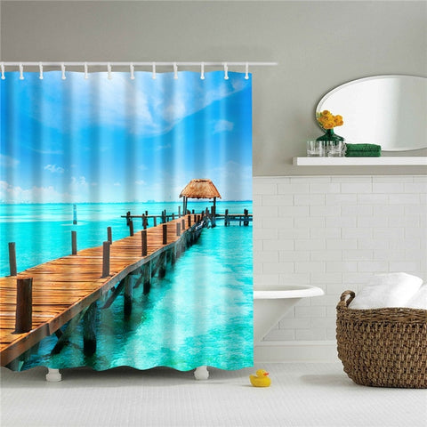 Image of Shower Curtain Seascape Pattern High Quality Waterproof Polyester Fabric Bathroom Shower Curtain Bathroom Decor