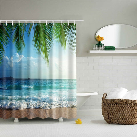 Image of Shower Curtain Seascape Pattern High Quality Waterproof Polyester Fabric Bathroom Shower Curtain Bathroom Decor